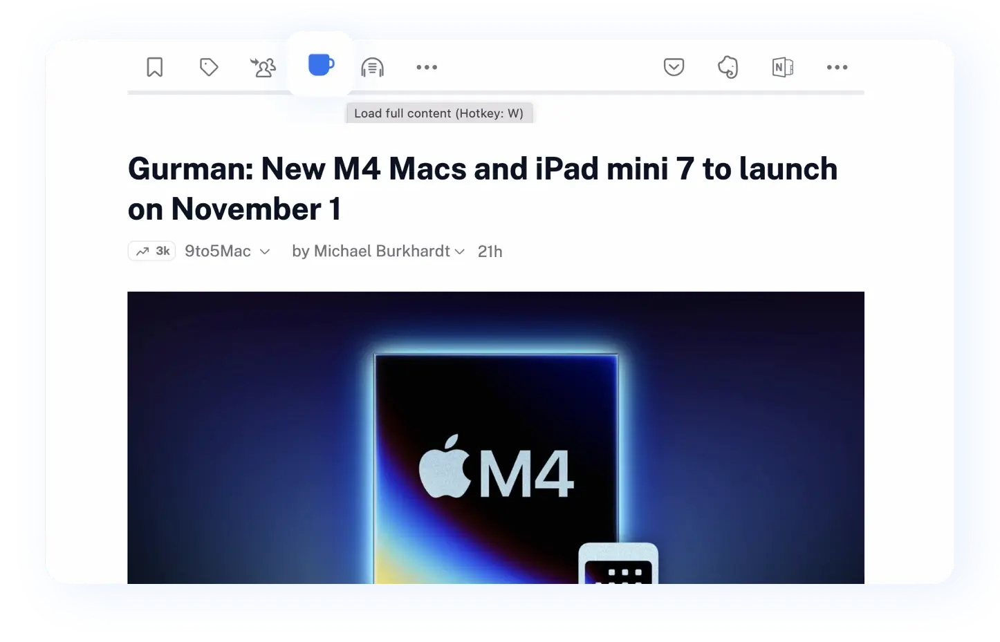 An article shown in full inside Inoreader after loading its content from the page